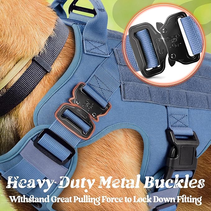 rabbitgoo Tactical Dog Harness for Small, Heavy Duty Pet Harness with Handle, No-Pull Service Vest Small Breed, Adjustable Military Dog Vest for Training Hunting Walking, Blue, S