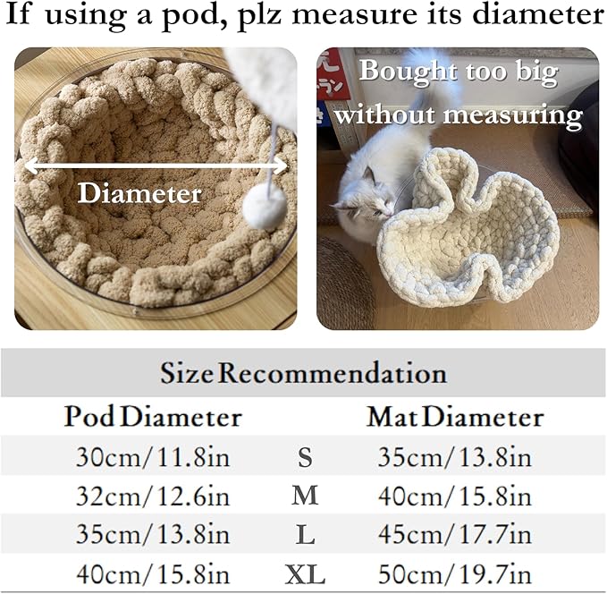 Cat Knitted Bed Mat, Extra-Soft Washable Warm Round Pads Cushions for Indoor Kittens, Cat Trees Towers, Perfect for Kneading and Sleeping (Green,Large)