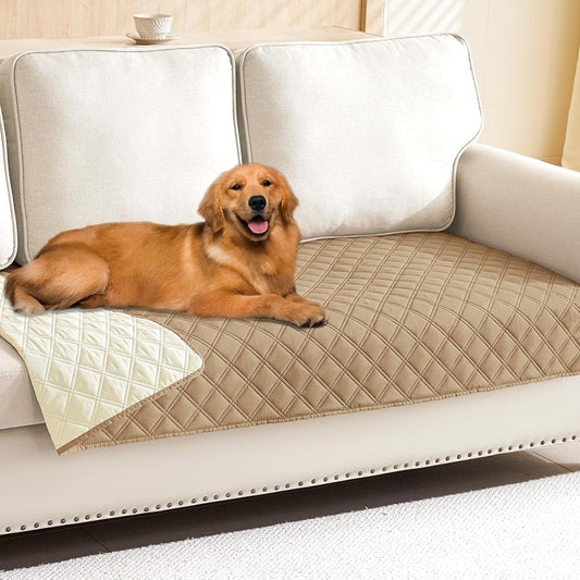 Smiry Waterproof Dog Bed Cover Pet Blanket, Soft Washable Dog Blanket for Furniture Bed Couch Sofa Reversible, Checkered (30"x90", Camel/Beige)