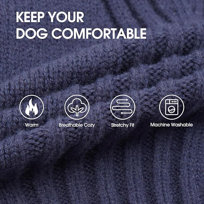 IECOii Dog Sweaters for Medium Dogs Girl Boy,Holiday Knit Doggy Sweatshirt with Sleeve,Turtleneck Thick Warm Dog Sweaters for Winter,Pullover Knitwear for French Bulldog,Boston Terrier (Blue, L)