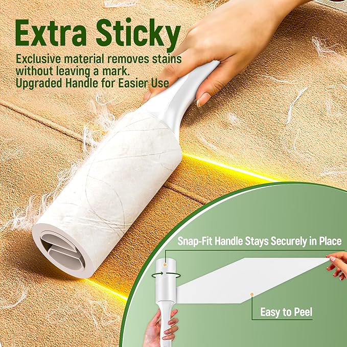 Lint Roller for Pet Hair Extra Sticky, 800 Sheets with 4 Durable Handles and Strong Paper Refills, Pet Hair Roller for Dogs and Cats, Lint Remover for Clothes, Carpet, and Furniture
