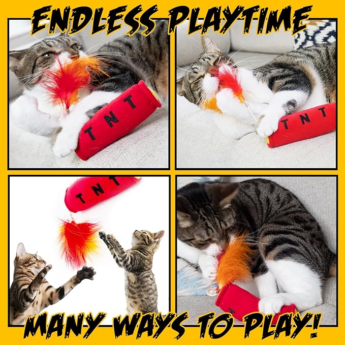 Cat Toys Grenade, Cat Toys for Indoor Cats, Kitten Toys, Catnip Toys for Cats of All Breeds, Action Themed Fun for Kicking, Biting, Chewing (Grenade & TNT, 2-Pack)