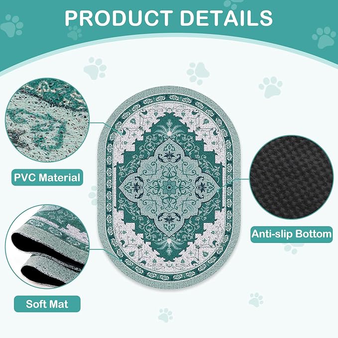 Bienbee Cat Litter Mat, 33" x 22" Large Size Litter Box Mat Rug with Non-Slip Bottom, Easy to Clean Cat Supplies Accessories Essentials for Indoor Kitty Kitten Floor,Green L