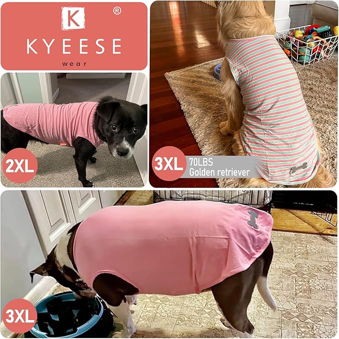 KYEESE 2Pack Dog Shirts for Large Dogs Cotton Striped Dog T Shirt Lightweight Pet Clothes Soft Sleeveless Vest Stretchy Tank Top, XXX-Large,Purple+Striped
