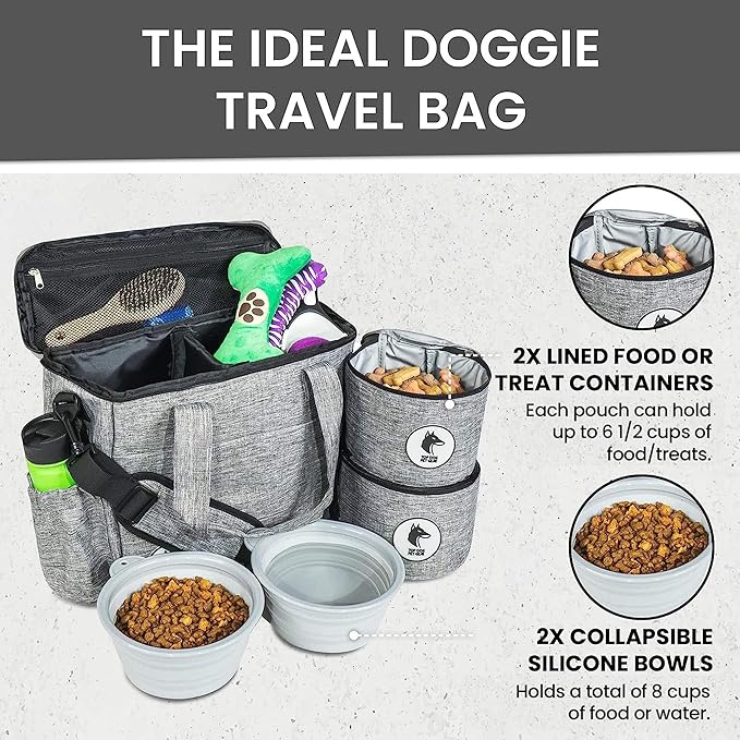 Dog Travel Bag for Supplies - Airline-Approved Backpack for Dogs - Pet Supply Organizer with Foldable Bowls & Food Containers - Pet Travel Bag - Dog Bags for Travelling with Accessories