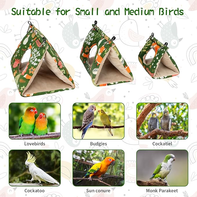 Rypet Winter Warm Bird Nest House - Hanging Hammock Velvet Shed Hut Cage Plush Fluffy Birds Hideaway Sleeping Bed Fuzzy for Parrot Parakeet Cockatiels Budgies Lovebird Medium（Green）