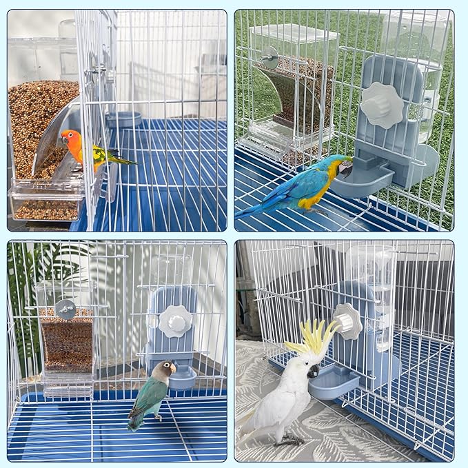 No Mess Bird Feeder Water Dispenser Set, Parakeet Cage Accessories, Bird Feeder and Waterers in Cage for Cockatiels, Finches, Lovebirds, Budgies, Canaries