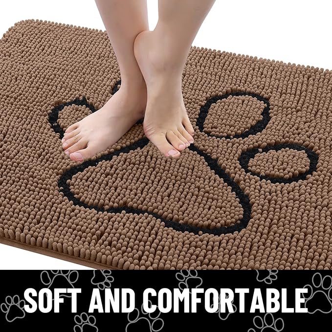 Smiry Dog Door Mat for Muddy Paws, Absorbent Dirt Trapper Non Slip Quick Dry Washable Chenille Mat for Mud Dogs, Entry Rug for Indoor and Outdoor (40x32 Inches, Coffee)