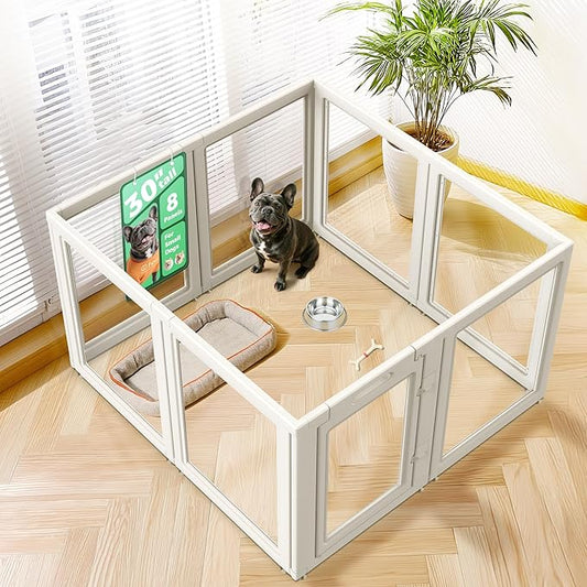 FXW AuraSpace Acrylic Indoor Dog Playpen for Small and Medium Dogs, 30 Inch, 8 Panels, White