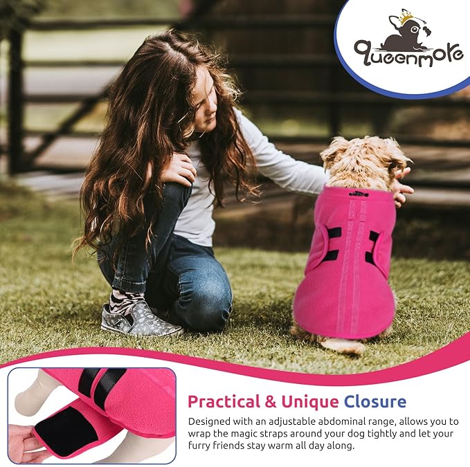 Queenmore Small Dog Sweater, Soft Fleece Vest Pullover Dog Jacket with Leash Hole, Warm Winter Dog Clothes Cold Weather Doggy Dachshund Sweaters for Small Dogs Cats Boy or Girl (Pink, S)