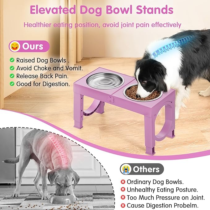 Elevated Dog Bowls Large Breed XIAZ Raised Dogs Bowl Stand Large/Medium Sized Dog 1L Food Water Bowl Stands 5 Heights Adjustable 9/11/12/15in Pink Pet Feeder Dish Station
