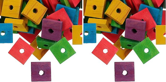 Parrot Toys 100 Pcs Wooden Blocks Bird Chewing Trim Beak Foot Craft Cage Part Mini Wood Chip Charms DIY Playing Chewing Shredding Mixed Large Bird Toys (Pack of 2)