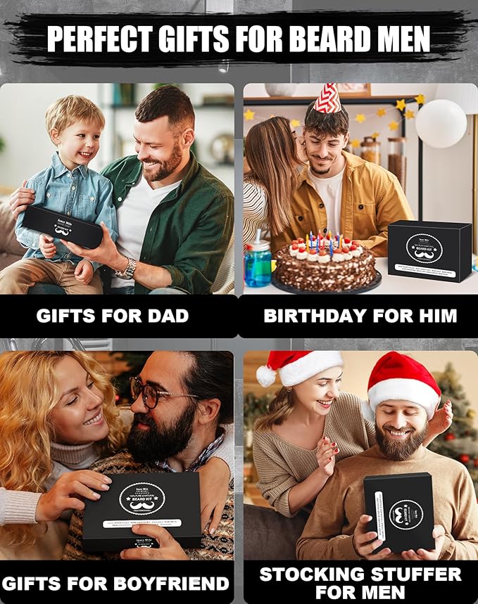 Beard Kit for Men Grooming & Care: with 2 Pack Beard Oils and Balm - Wash & Conditioner for After Shave Lotions Sandalwood, Brush and Comb Sets with Scissors, Valentines Fathers Gifts for Dad/Men/Him