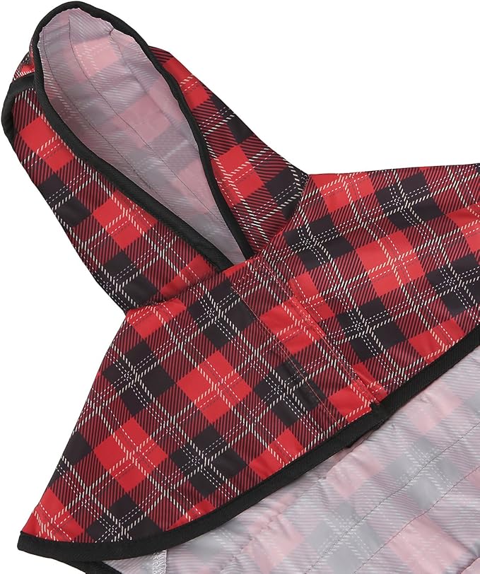 HDE Dog Raincoat Jacket Reflective Adjustable Hooded Pet Poncho Rain Coat with Leash Hole for Small to X-Large Dogs Plaid - XL