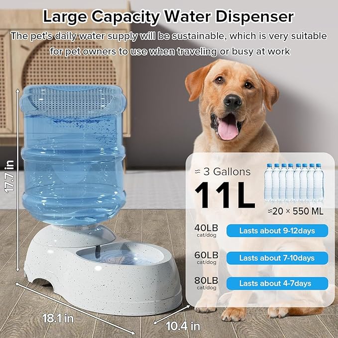 Pet Water Dispenser Large 3 Gallon 11 Liters-Thickened Durable, Dog Cat Water Bowl Dispenser Large,Automatic Pet Waterer Dispenser Station with Bucket Brush
