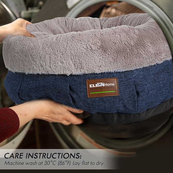 ClevaHome Cozy Cat Bed - Ultra-Soft Plush Pet Bed with Raised Sides and Anti-Slip Base, Comfortable Round Bed for Small Pets up to 11 lbs