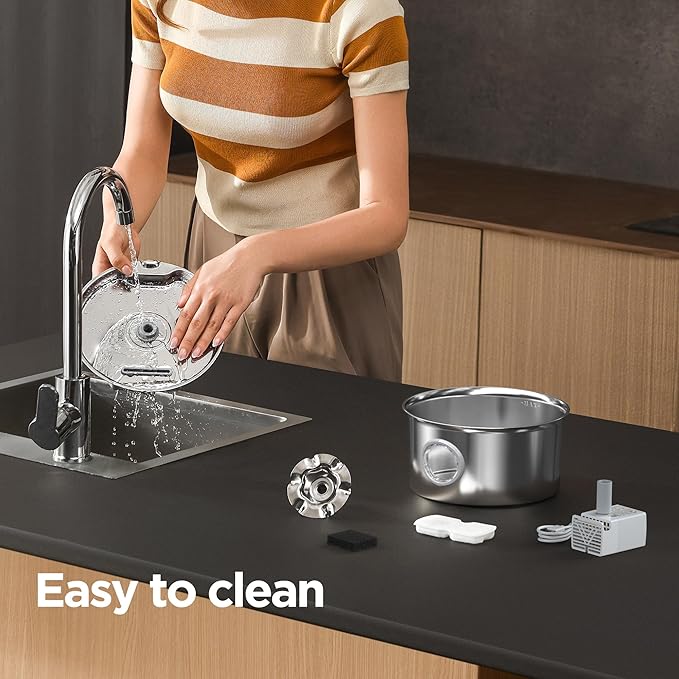 Cat Water Fountain Stainless Steel - 88oz/2.6L Pet Drinking Fountain for Cats Indoor with 8 Filters - Automatic Cat Watering Dispenser Bowl with Water Level Window - Quiet for Cats & Dogs Owners