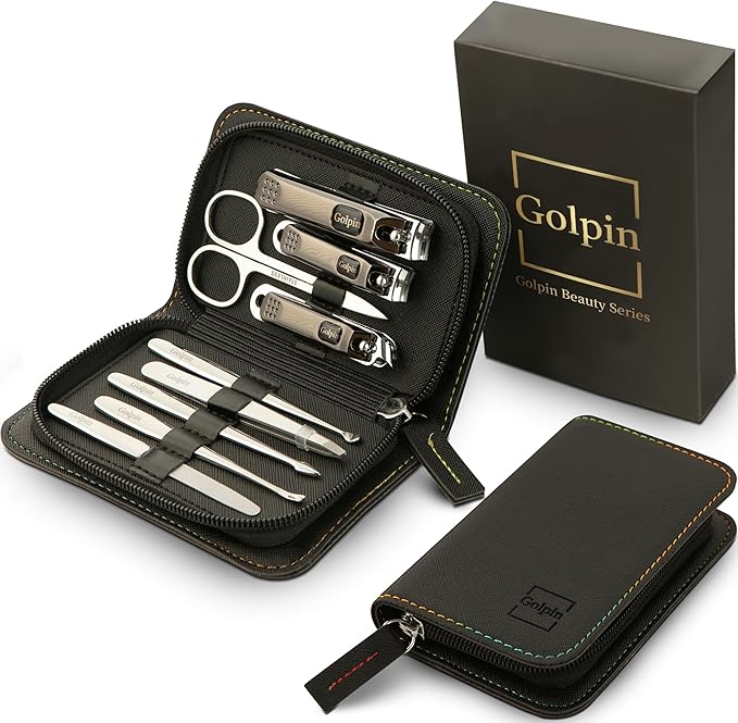 9 Pcs Manicure Kit for Men & Women – Stainless Steel Tools with Travel Nail Kit Case, Nail Clippers, Cuticle Pusher, File, Gift Ready Women & Mens Manicure Set (Black)