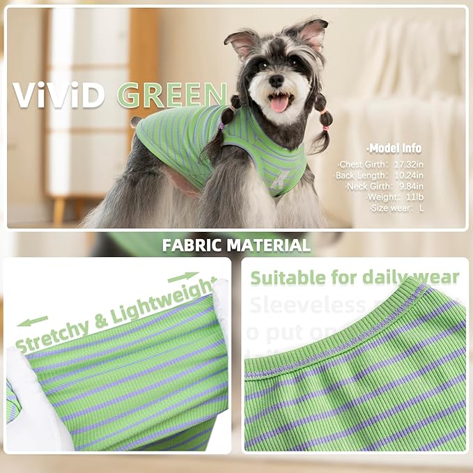 Koneseve Dog Shirts 2 Pack Breathable Sleeveless Vest, Stretchy & Soft, Purple & Vivid Green, Size S