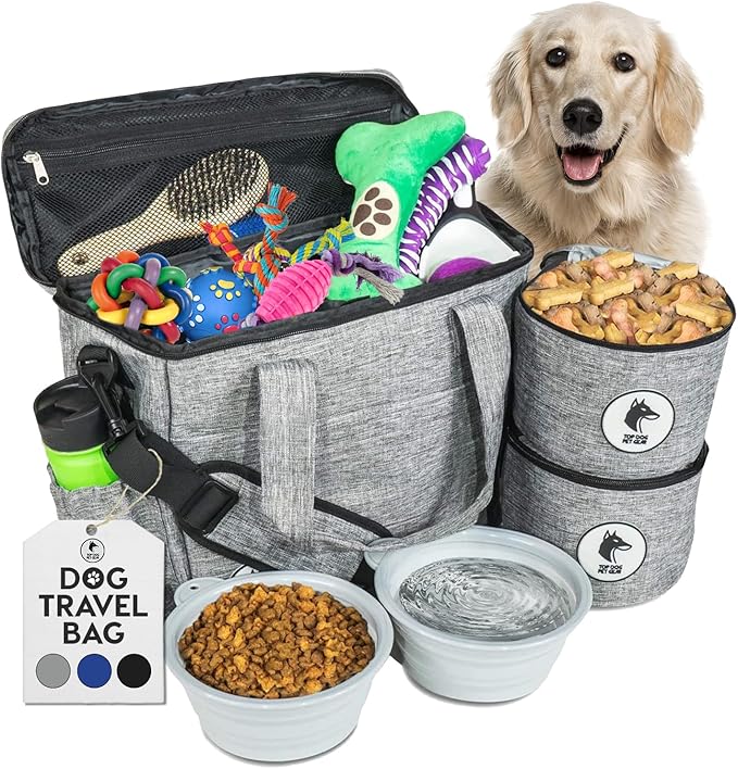Dog Travel Bag for Supplies - Airline-Approved Backpack for Dogs - Pet Supply Organizer with Foldable Bowls & Food Containers - Pet Travel Bag - Dog Bags for Travelling with Accessories