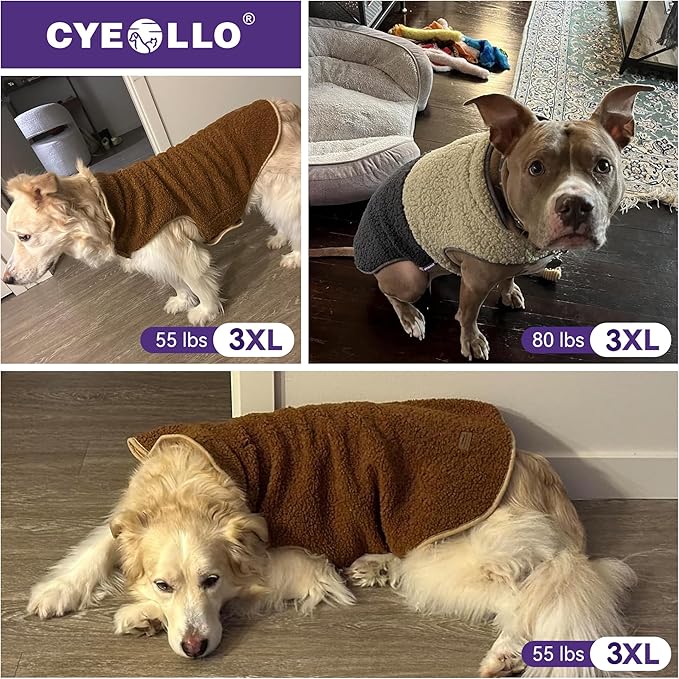 cyeollo Warm Dog Coat Fleece Winter Sweater Coats, Sherpa Reversible Dog Jacket Vest with Leash Hole for Large Dogs, Soft Pet Coats for Cold Weather, Pink, XXXL