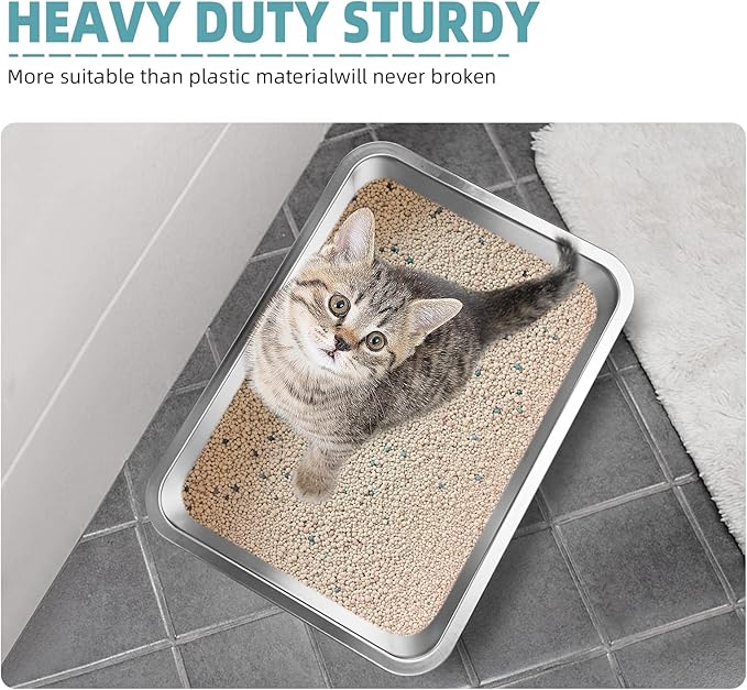Stainless Steel Cats Litter Box, 4" Height Litter Box for Small Animals, Easy Entry, Easy to Clean, Non Stick Smooth Surface