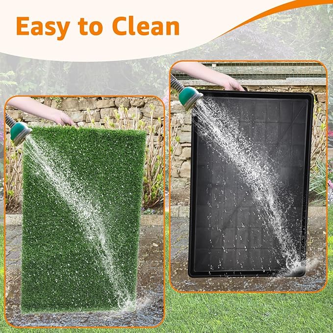 LOOBANI 47.6"x29.2" Extra Large Dog Grass Potty Tray - Dog Litter Box with 2-Pack Replacement Artificial Grass Puppy Training Pads - Potty Tray for Balcony Apartment Indoor Outdoor Use