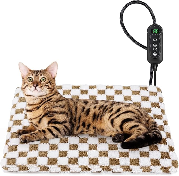 MIXJOY Heated Cat Bed, 11 Adjustable Temperature Cat Heating Pad Indoor with Timer, Pet Heat Pad for Cats Dogs, Electric Dog Heating Pads with Washable Cover, Heated Pet bed-18''x16'', Small