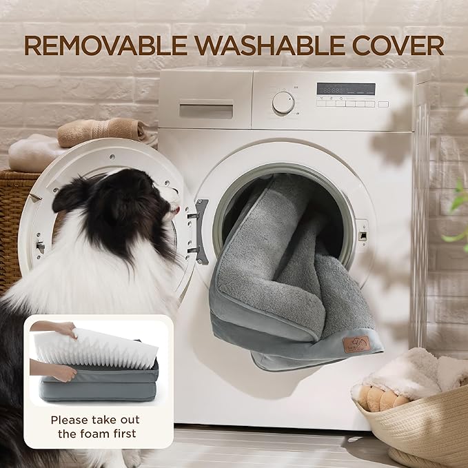 Bedsure Self Warming Orthopedic Dog Bed Medium Size Dogs - Washable Medium Dog Bed Waterproof, Comfort Pet Couch with Removable Cover, Supportive Foam Pets Sofa with Nonskid Bottom, Grey