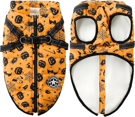 Aiboria Dog Jackets Windproof Outfit Coat Dog Vest Harness Puppy Warm Jacket Halloween Orange S