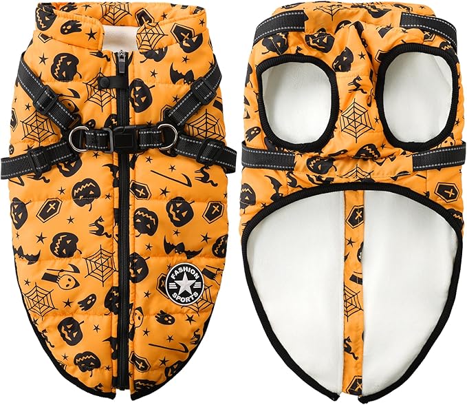 Aiboria Dog Jackets Windproof Outfit Coat Dog Vest Harness Puppy Warm Jacket Halloween Orange XL