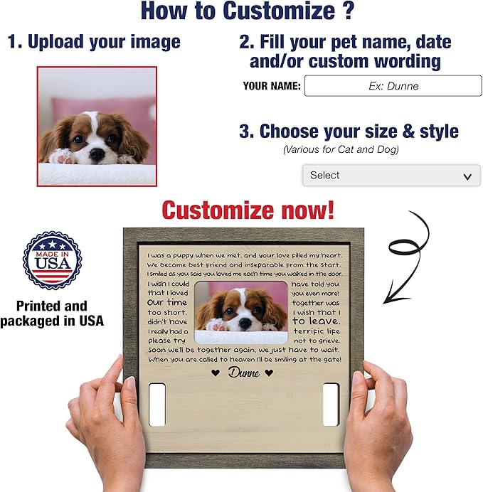 Customized Dog Collar Frame Memorial Pet Loss Sign for Dogs Lovers Gifts from Daughter Sentimental Quote For Someone Who Lost Dogs Keepsake Picture Frame Remembrance Decor Wall Hanging Gifts