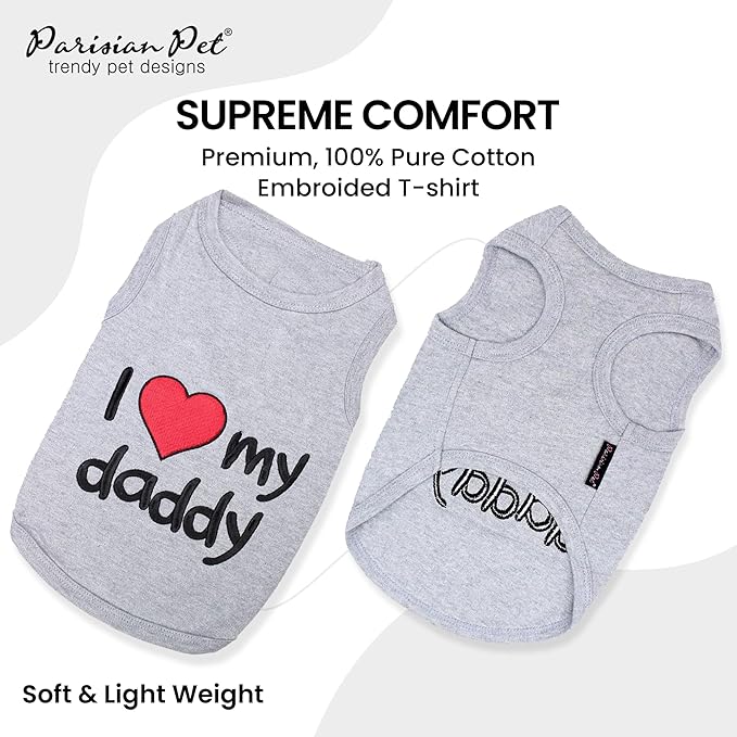 Parisian Pet Unisex Dog T-Shirt - Embroidered 'I Love My Daddy' 100% Cotton, Dog Tee Shirts - Breathable Sleeveless Pet Vest - Clothes for Medium-Sized Dogs - M