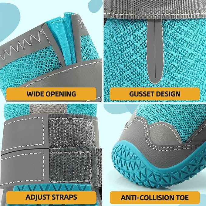 Dog Shoes for Small Dogs, Dog Boots & Paw Protectors for Hardwood Floors, Outdoor Dog Booties for Hot Pavement Winter Snow Hiking, Breathable Dog Shoes with Reflective Strips Size 2