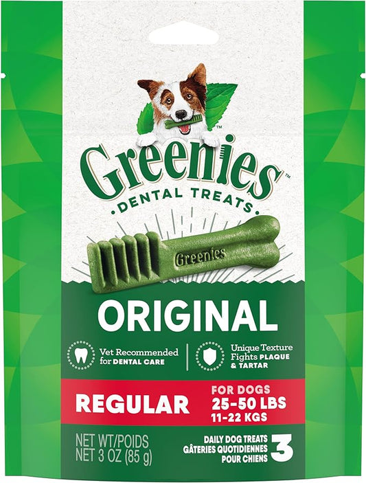 Greenies Original Regular Dental Dog Treats, 3 oz. Pack (3 Treats)