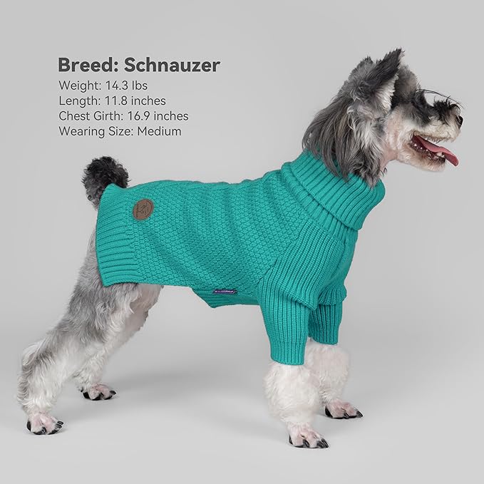 cyeollo Small Dog Sweater, Warm Stretchy Sweaters for Small Dogs Girl, Pullover Knitted Thermal Winter Big Dog Clothes with Sleeves, Turtleneck Pet Beagle Border Collie Apparel, Aqua Green L