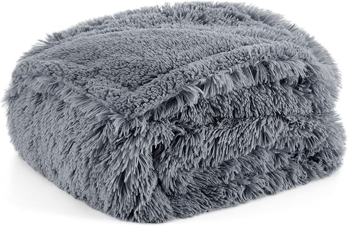 Bedsure Waterproof Dog Blankets for Large Dogs - Cat Blanket for Couch Protector Washable Long Faux Fur,Calming Soft Reversible Throw Furniture Protection for Puppy Pet, 50"x60", Grey