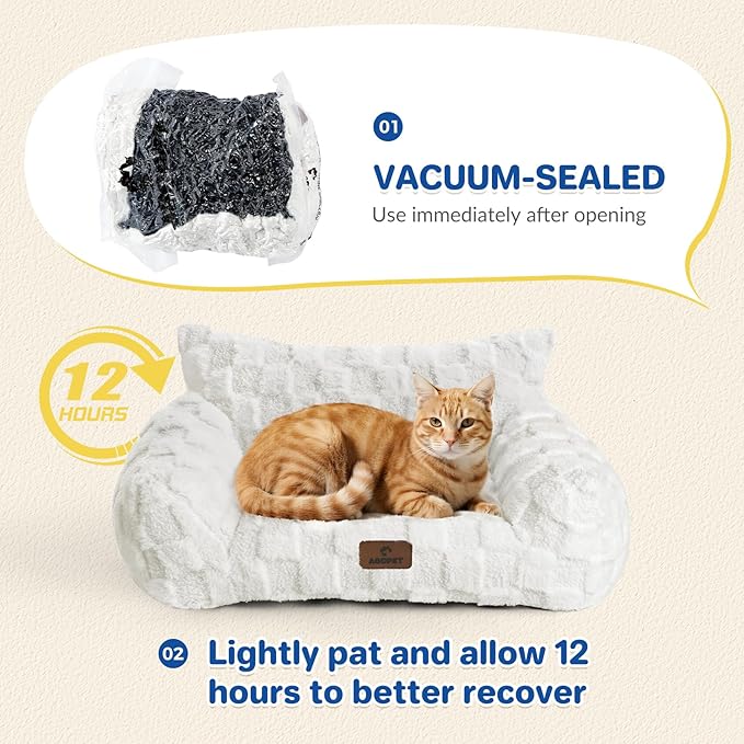 Cat Bed Cats Couch for Puppy and Kitten, Fluffy Pet Couch Small Dog Sofa Bed, Supportive Cat Sofa for Indoor Cats, Washable Cover & Non-Slip, 26 inch, White