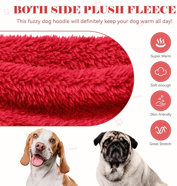 Fuzzy Dog Sweaters for Large Dogs Dog Hoodie Soft Double-Sided Plush Fleece Pet Sweater Clothes Coats Pet Hoodie Sherpa Hooded Sweatshirt(Red-XL)