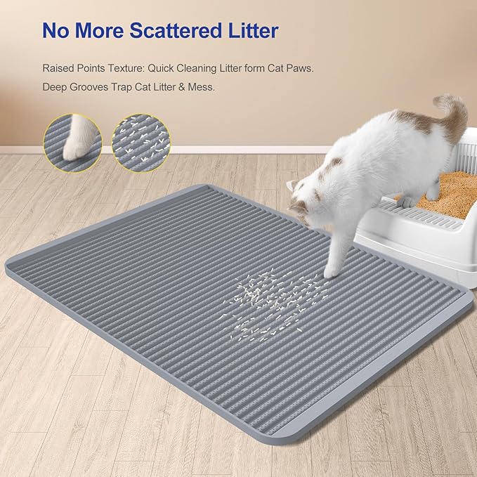 Silicone Cat Litter Mat - 31' x 23' Waterproof Large Kitty Mat, Non-Slip, Durable, Easy Clean & Washable Cat Litter Tray Mat for Scatter Control
