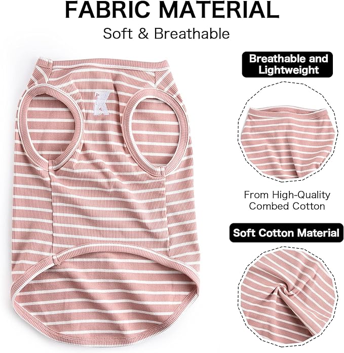 Koneseve Dog Shirt Vest Lightweight Stretchy Dog T-Shirts Soft Cool Sleeveless Stripe Vests Breathable Clothes for Puppy Kitty Cats Small Medium Large Dogs 2 Pack Pink + Green [ 2XL ]