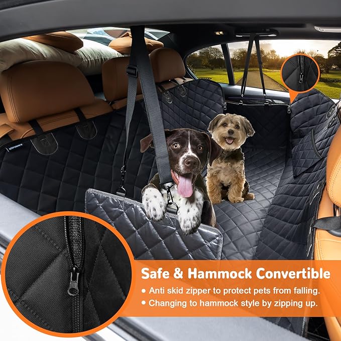URPOWER Dog Car Seat Cover for Pets 100% Waterproof Hammock 600D Heavy Duty Scratch Proof Nonslip Durable Soft Back Seat Covers for Cars Trucks and SUVs