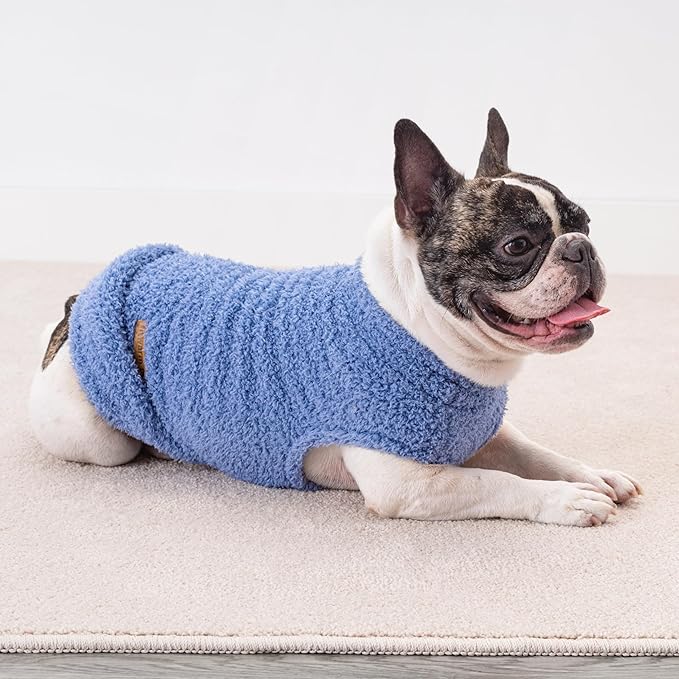 Fitwarm 2 Pack Striped Fleece Dog Sweater, Warm Winter Clothes for Small Dogs Boy Girl, Fuzzy Pet Outfit, Sky Blue, Olive Green, XS