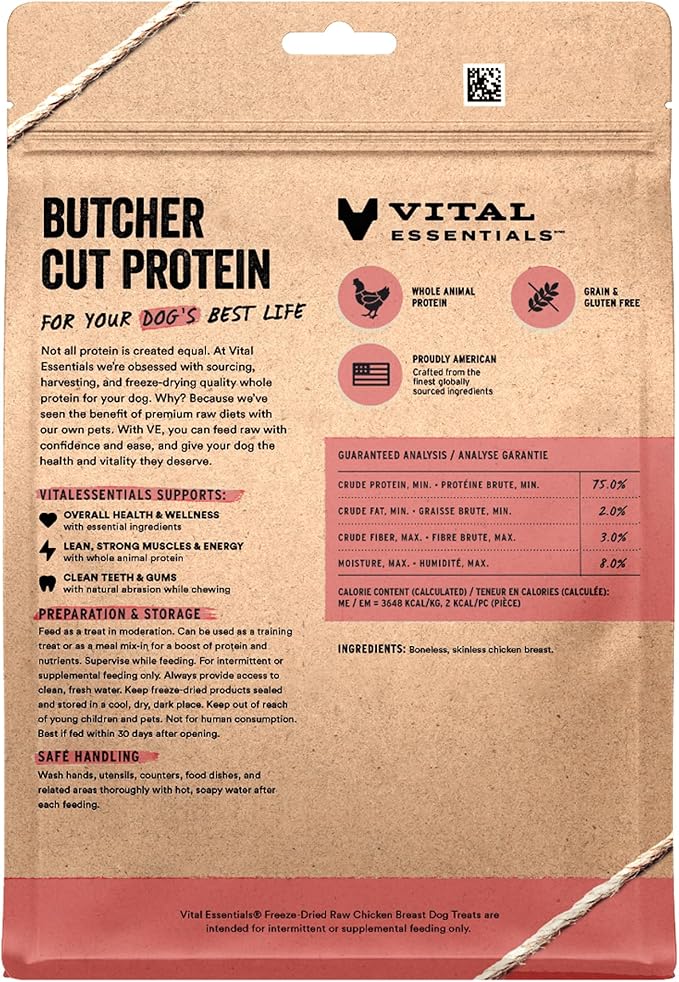 Vital Essentials Chicken Breast Dog Treats, 10 oz | Freeze-Dried Raw | Single Ingredient | Premium Quality High Protein Training Treats | Grain Free, Gluten Free, Filler Free