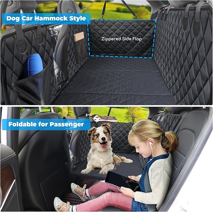 URPOWER Back Seat Extender for Dogs - Hard Bottom Dog Car Seat Cover Holds 420 lbs, Waterproof Dog Hammock Dogs Bed for Cars, SUVs & Small Trucks, Pet Backseat Protector with Mesh Window & Large Space