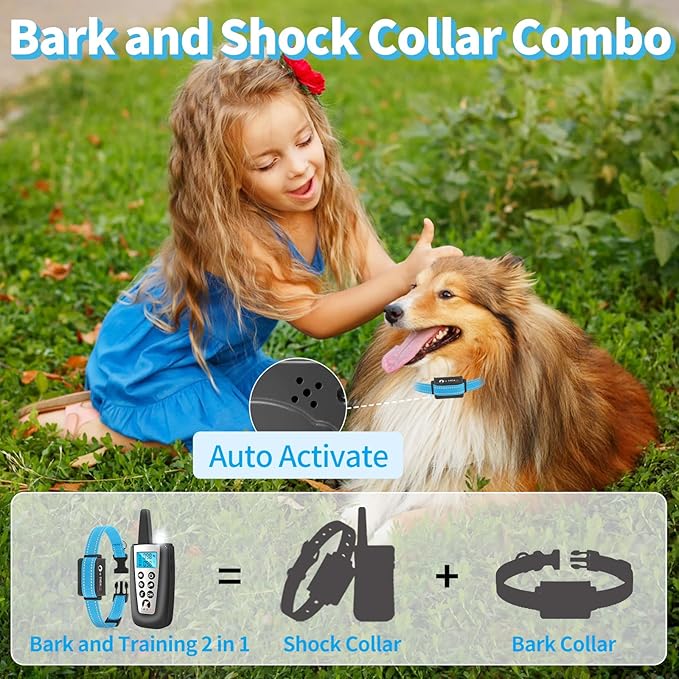 PaiPaitek Dog Bark Collar with Remote 3300ft Range - Automatic Bark Activated Shock Collar for Small Medium Large Dog with 5 Adjustable Sensitivity & Waterproof