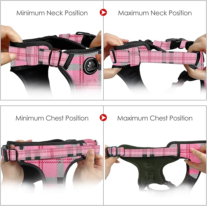NESTROAD No Pull Dog Harness with Leash, Reflective No Choke Pet Vest Harness,Adjustable Soft Padded Dog Harness with Easy Control Handle for Small Dogs(Checkered Pink,Small)