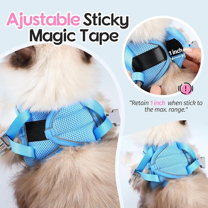 Dooradar Cat Harness and Leash Set, Escape Proof Lightweight Kitten Harness, Soft Breathable Reflective Vest for Outdoor Walking Traveling, Adjustable for Medium Cats, Pink & Blue, M