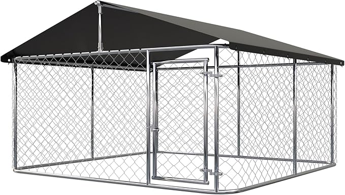 Outdoor Dog Enclosure Heavy Duty Dog Kennel House Mesh Dog Big Cage Pet Kennel Steel Fence with Secure Lock(9.84'x 9.84')