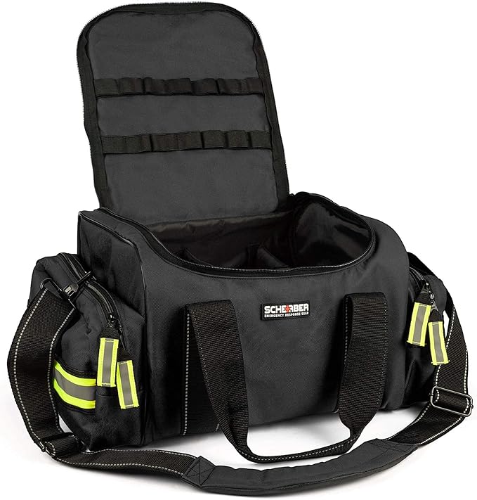 Scherber Fully-Stocked First Responder Bag | Professional EMT/EMS Trauma & Bleeding Medical Kit | HSA/FSA Approved | CAT Tourniquet, HyFin Chest Seal, Israeli Bandage & 250+ First Aid Supplies (Black)